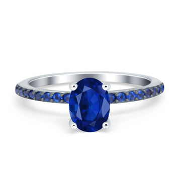 Oval Art Deco Engagement Ring Side Stone Sapphire Simulated Blue Sapphire CZ 925 Sterling Silver